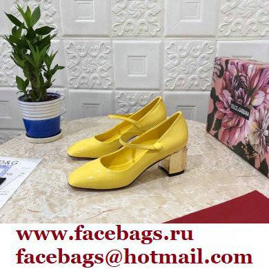 Dolce & Gabbana Heel 6.5cm Patent Leather Mary Janes Yellow with DG Karol Heel 2021